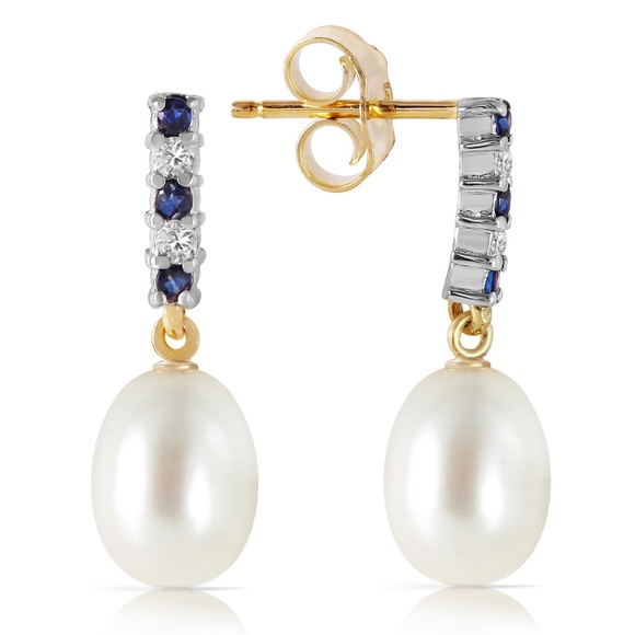 Galaxy Gold Products Jewelry - SAPPHIRE EARRINGS WITH DANGLING BRIOLETTE PEARLS